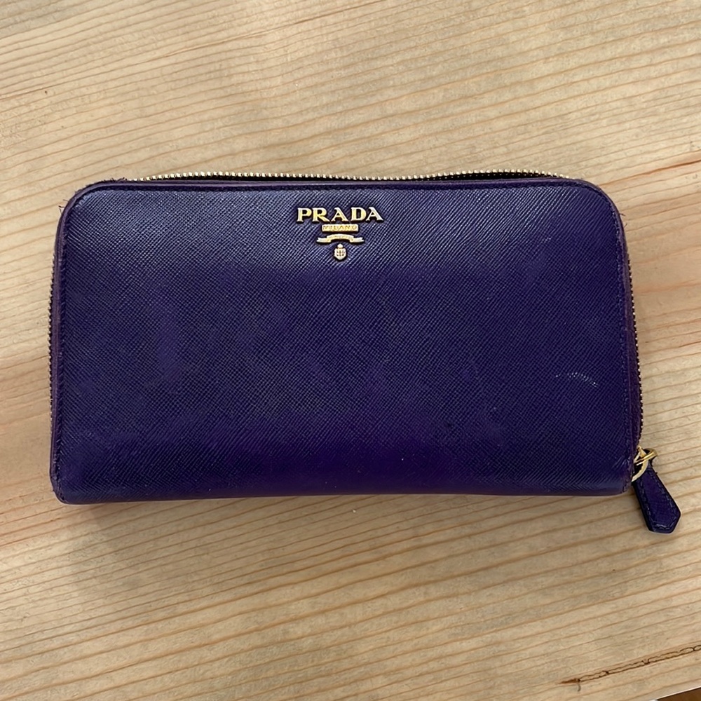 Prada Saffiano Leather Wallet, Purple Viola